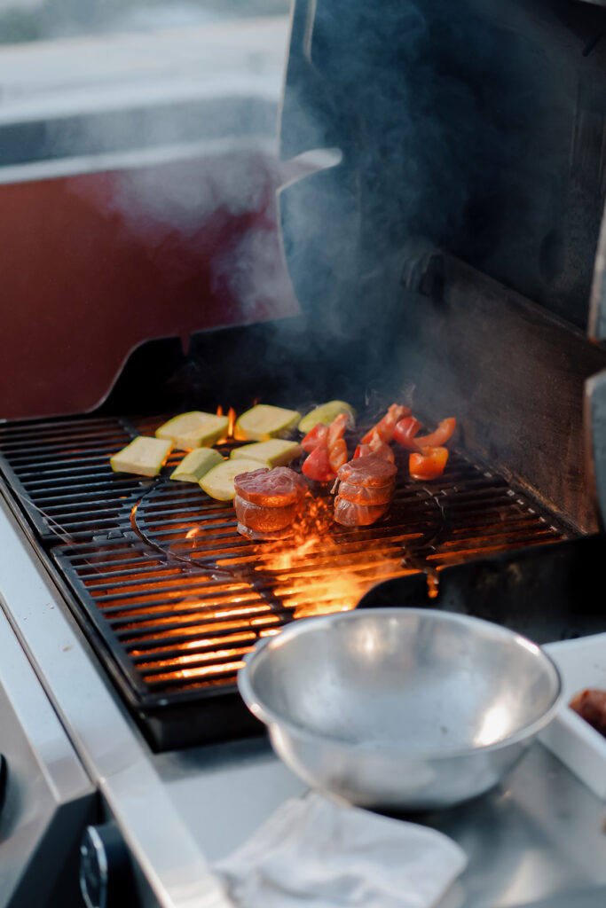 Barbecue grill in use.